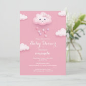 Pink Cloud Baby shower Invitation Kaart (Staand voorkant)