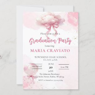 Pink Cloud & Balloon Graduation Party Uitnodiging