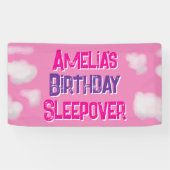 Pink Cloud gepersonaliseerde verjaardagsleepover Spandoek (Horizontaal)