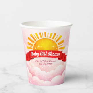 Pink Cloud & Golden Sun Baby Girl Shower  Papieren Bekers