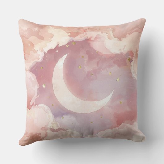 Pink Cloud & Moon Throw Pillow – Lullaby QR Code Kussen (Achterkant)