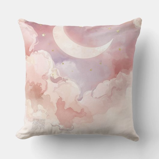 Pink Cloud & Moon Throw Pillow – Lullaby QR Code Kussen (Voorkant)
