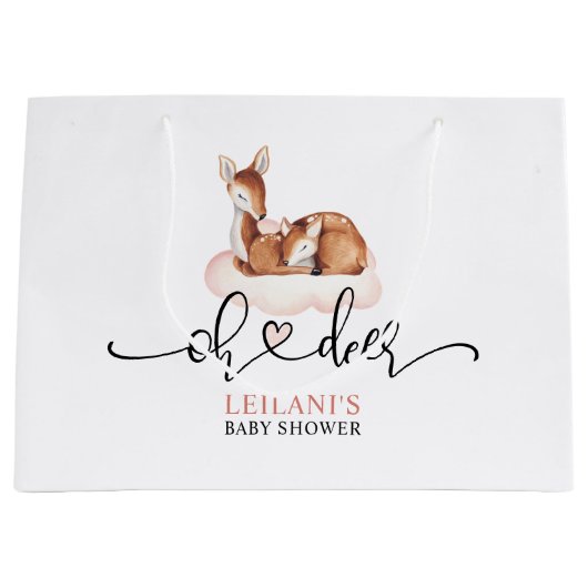 Pink Cloud Oh Deer Waterverf Baby shower Groot Cadeauzakje (Voorkant)