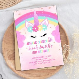 Pink Cloud Unicorn Invitations Anniversaire