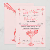Pink Cocktail Birthday Invitation - Summer Vibe (Devant / Derrière)