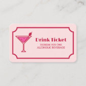 Pink Cocktail Retro Font Wedding Drink Ticket (Devant)