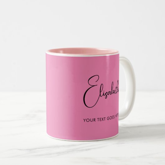 Pink Coffee Mug Nom du script Texte Modèle (Devant droit)