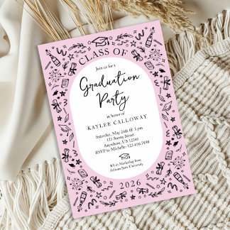 Pink College Graduation Invitation Kaart