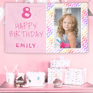 Pink Colorful Wave Girly Happy Photo Birthday Spandoek