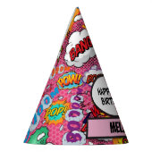 Pink Comic Book Superheld Birthday Feesthoedjes (Links)