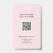 Pink Company QR Code Photo ID Badge (Arrière)
