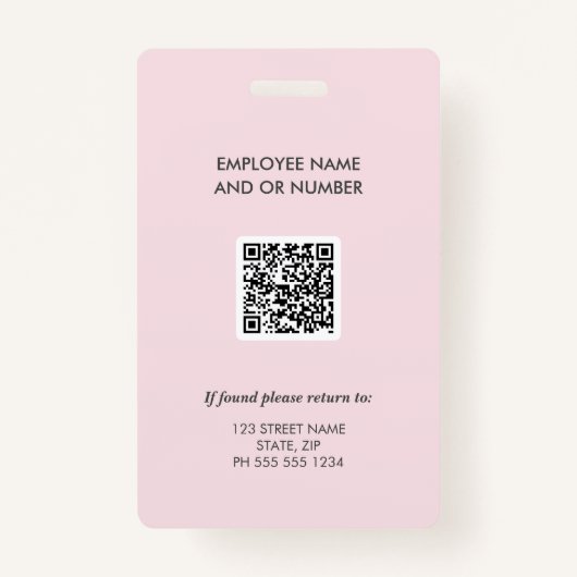Pink Company QR Code Photo ID Badge (Dos)