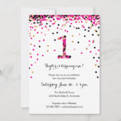 Pink Confetti 1er Anniversaire Invitations Fille (Devant)