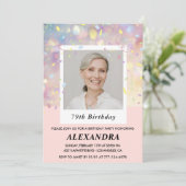 Pink Confetti Photo 79e anniversaire invitations (Debout devant)