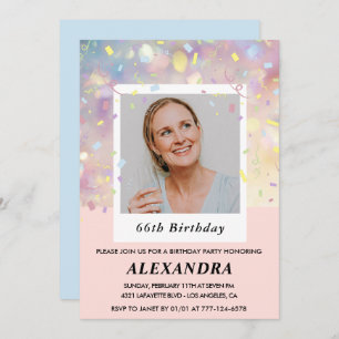 Pink Confetti Photo Invitations de 66e anniversair