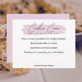 Pink Cookie Care Instructions Minimalist Script Bedankkaart