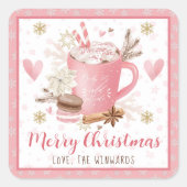 Pink Cookies & Cocoa Merry Christmas Vierkante Sticker (Voorkant)