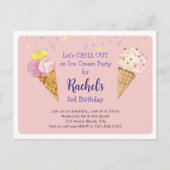 Pink Cool Ice Cream Kids Verjaardagsfeestje Uitnodiging Briefkaart (Voorkant)
