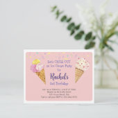 Pink Cool Ice Cream Kids Verjaardagsfeestje Uitnodiging Briefkaart (Staand voorkant)