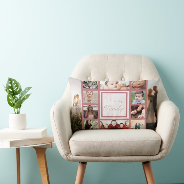 Pink Cool & Trendy Ik hou van mijn familie fotocol Kussen (Stoel)