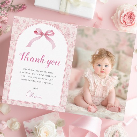 Pink Coquette Bow Anniversaire Photo Carte de reme