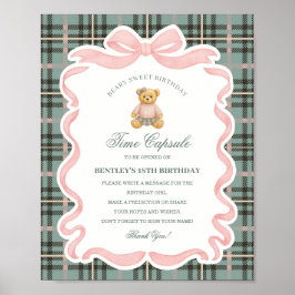 Pink Coquette Bow Bear Birthday Time Capsule Poster