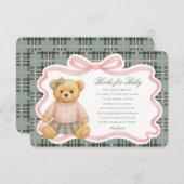 Pink Coquette Bow Bear Plaid Books for Baby Card Informatiekaartje (Voorkant / Achterkant)