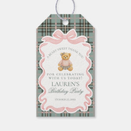 Pink Coquette Bow Bear Tartan Birthday Favors Cadeaulabel