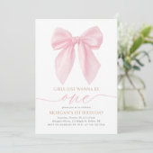 Pink Coquette Bow First Birthday Kaart (Staand voorkant)