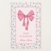 Pink Coquette Bow Floral Pattern Custom Name Planner (Voorkant)
