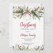 Pink Coquette Bow Grandmillennial Christmas Wreath Kaart (Voorkant)