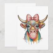 Pink Coquette Bow Highland Cow Bubblegum Kaart (Voorkant / Achterkant)