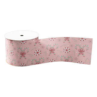 Pink Coquette Candy Cane Pattern Holiday Grosgrain Lint