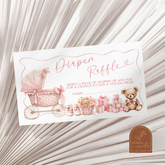 Pink Coquette Carriage Baby Shower Diaper Raffle E Informatiekaartje