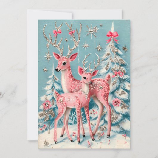 Pink Coquette Deer Vintage Christmas  Kaart (Voorkant)