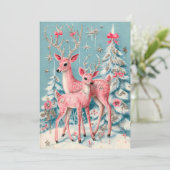 Pink Coquette Deer Vintage Christmas  Kaart (Staand voorkant)
