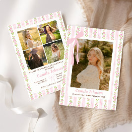 Pink Coquette Floral Graduation Invitation Kaart