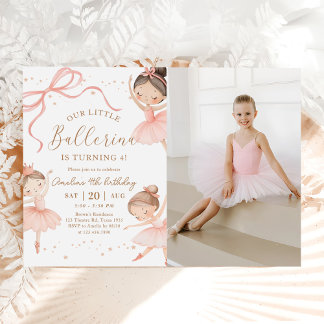 Pink Coquette Our Little Ballerina Birthday Photo Kaart