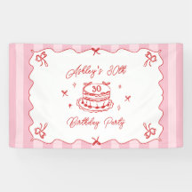 Pink Coquette Striped Vintage Hand Drawn Birthday