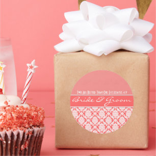 Pink Coral Damask Vintage Damask Wedding Favors Ronde Sticker