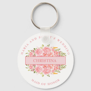 Pink Coral Floral Bridal Party Sleutelhanger