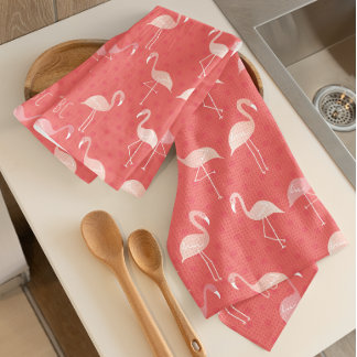 Pink Coral Red Flamingo Pattern Personalized Theedoek