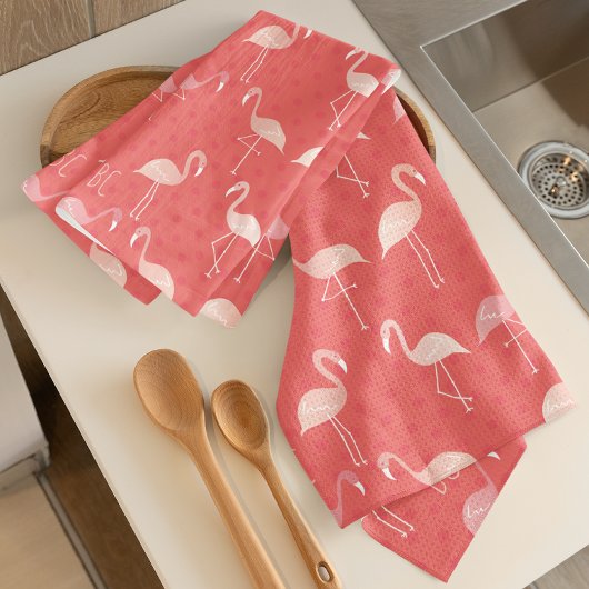 Pink Coral Red Flamingo Pattern Personalized Theedoek