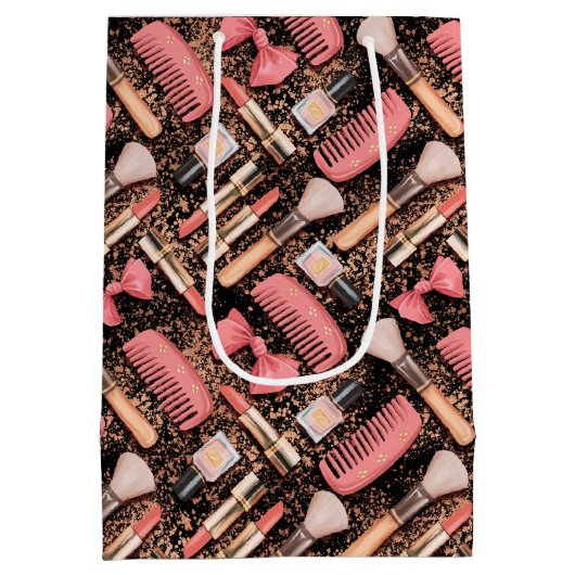 Pink Cosmetics Pattern Glitter  Medium Cadeauzakje (Achterkant)