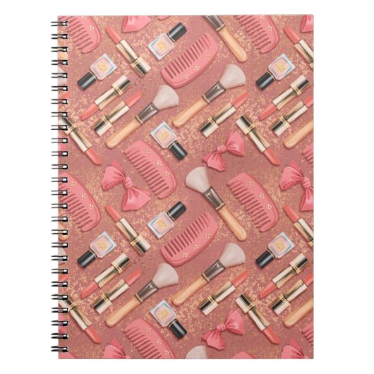 Pink Cosmetics Pattern Glitter Notitieboek (Voorkant)