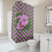 Pink Cosmos Flower Nature Art Pattern Douchegordijn (In situ)