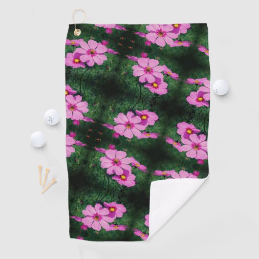 Pink Cosmos Flowers Pattern Golfhanddoek (Insitu)