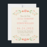Pink Country Floral Mariage<br><div class="desc">Mariage rustique chic enregistrer la date faire-part cartes disposent d'un cadre floral symétrique de jolies pêches, rose rousse, corail, et nectarine orangé fleurs et feuilles botaniques vert doux avec l'apparence dessinée à la main, et arrière - plan avec un aspect texturé subtil et élégant tissé.</div>