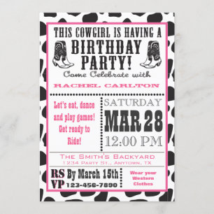 Pink Cow Imprimer Cowgirl Birthday Invitation