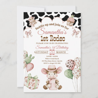 Pink Cowgirl 1st Birthday Invitation | First Rodeo Kaart